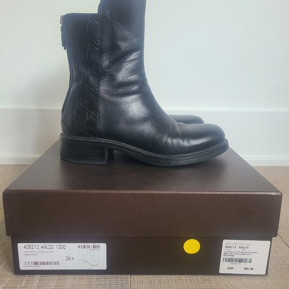 Gucci Embossed Black Leather Boots - Picture 5 of 6